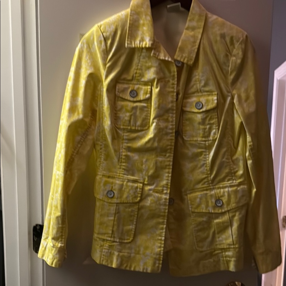 CAbi Yellow daisy stretch Jean Jacket Bold Utility Style